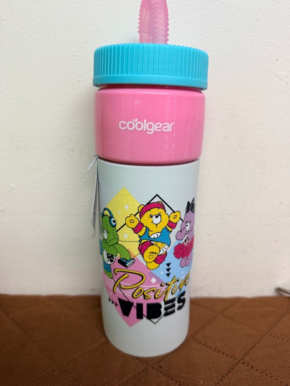 NWT Care Bears x Cool Gear Retro Squishy Water Bottle 24oz Positive Vibes